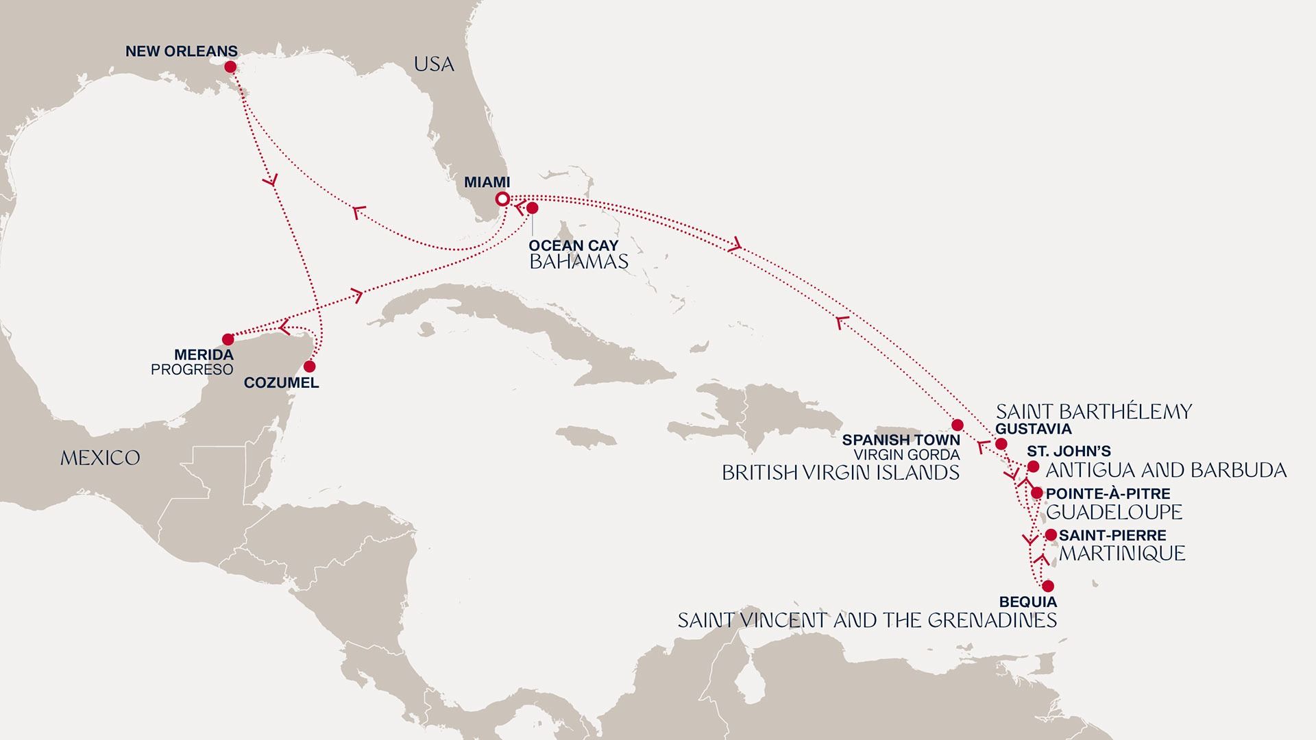An Extended Journey to Southern Serenity and Caribbean Dreaming Itinerary Map